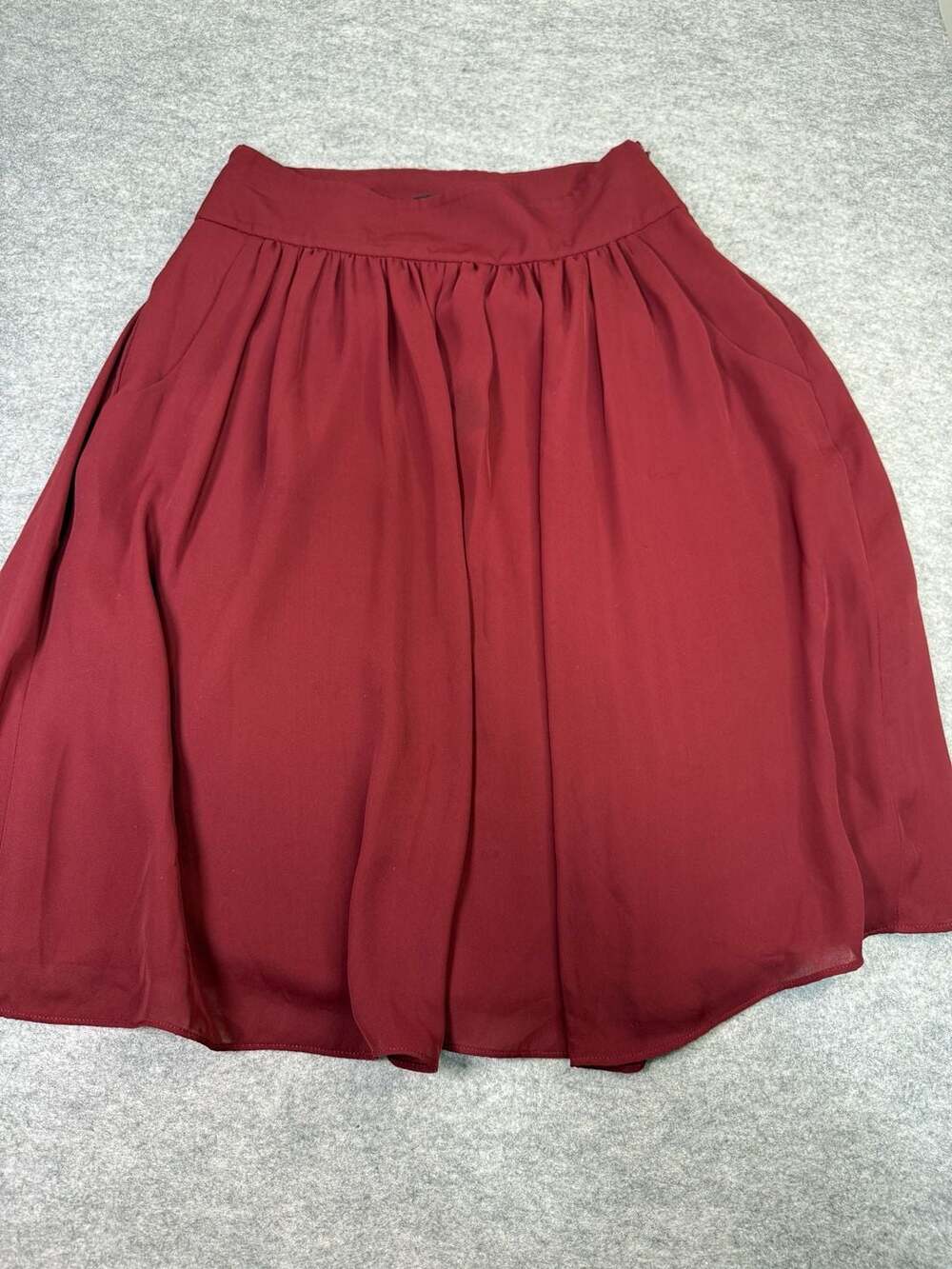 Ann Taylor Pleated Skirt Size 0 Burgundy Flare Lined Pocket